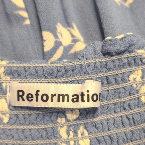 Reformation‎ Elle Shirred Floral-print Georgette Mini Dress Blue Size 12 - Picture 6 of 8